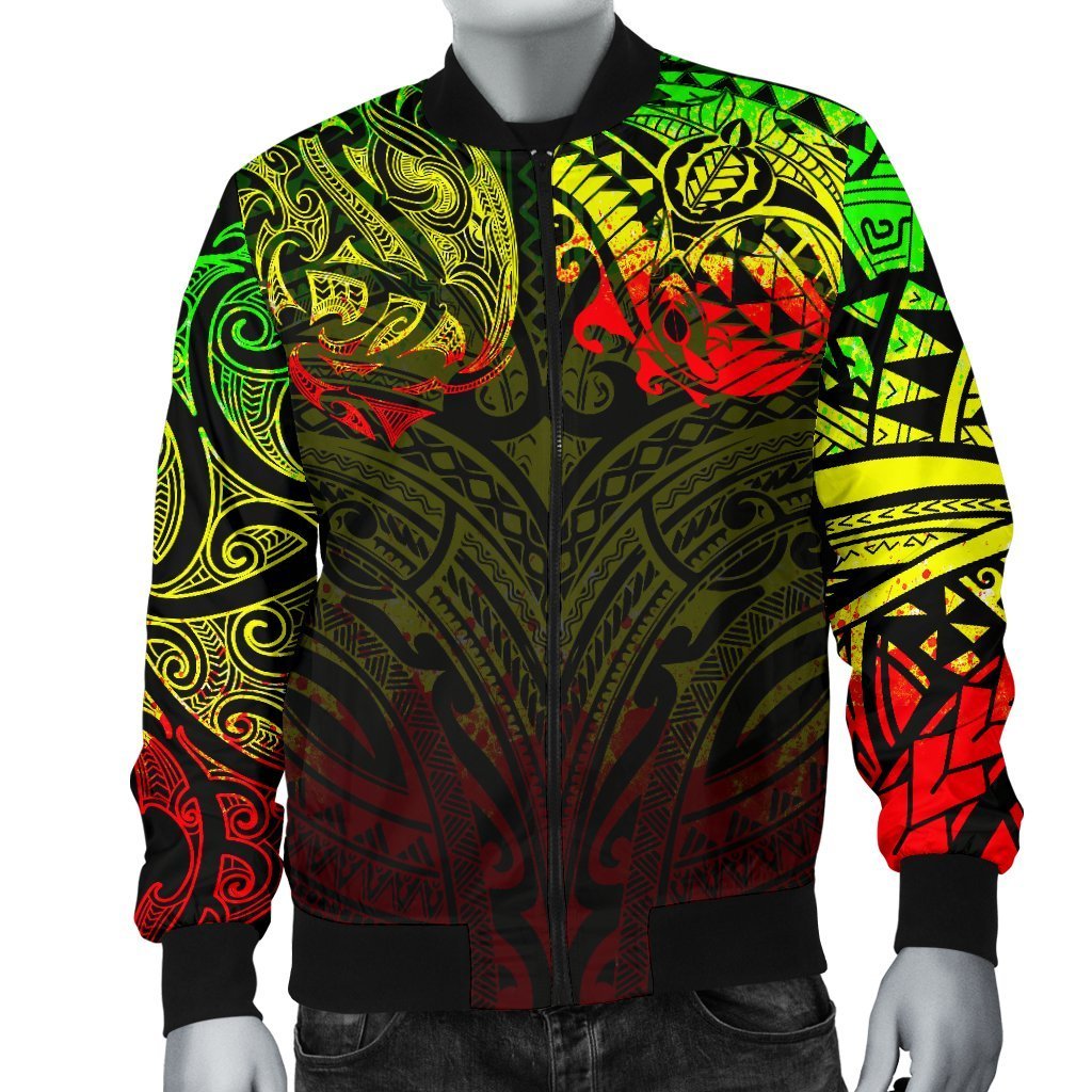 New Zealand Men's Bomber Jacket, Maori Polynesian Tattoo Reggage