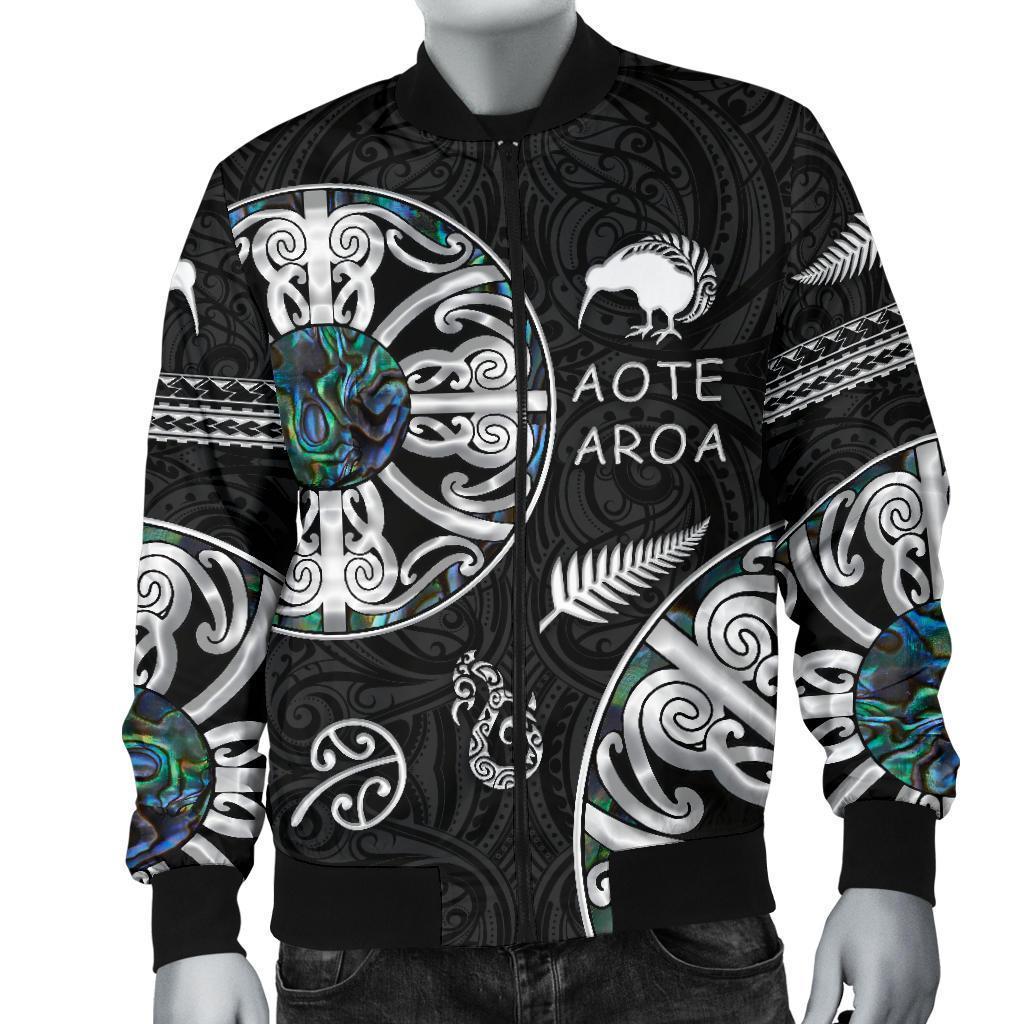 New Zealand Aotearoa Men Bomber Jacket, Maori Mangopare Paua Shell