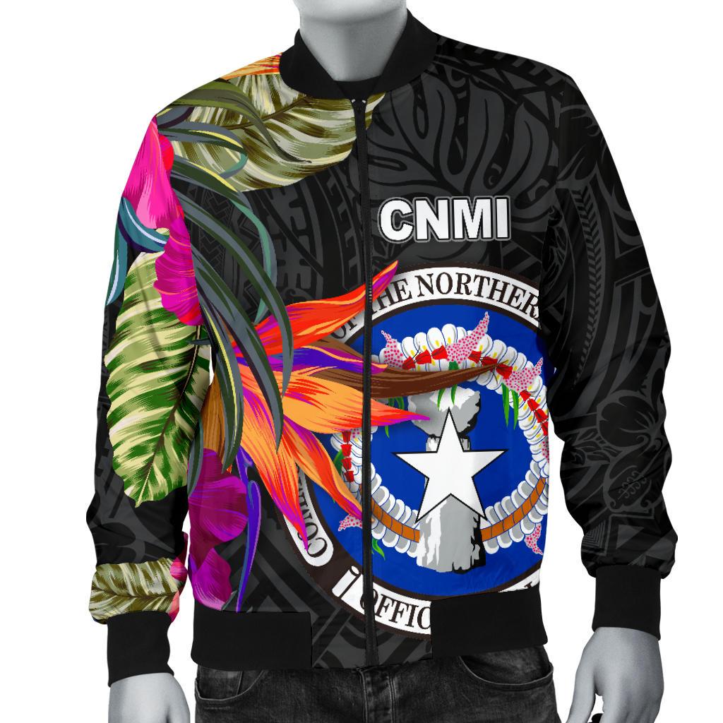 Northern Mariana Islands Men's Bomber Jacket - Saipan Hibiscus Polynesian Pattern