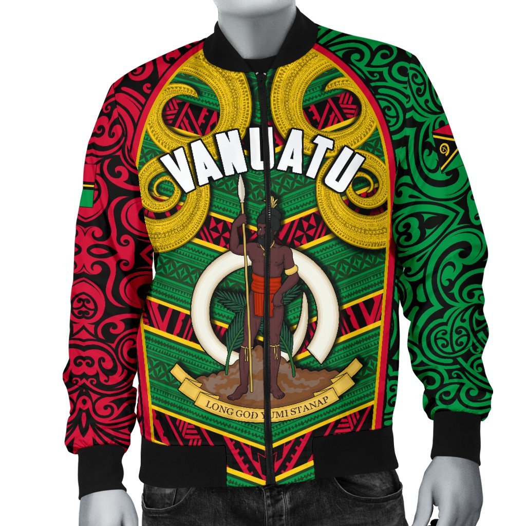 Vanuatu Men'S Bomber Jacket Pig Tusk Polynesian Coat Of Arms