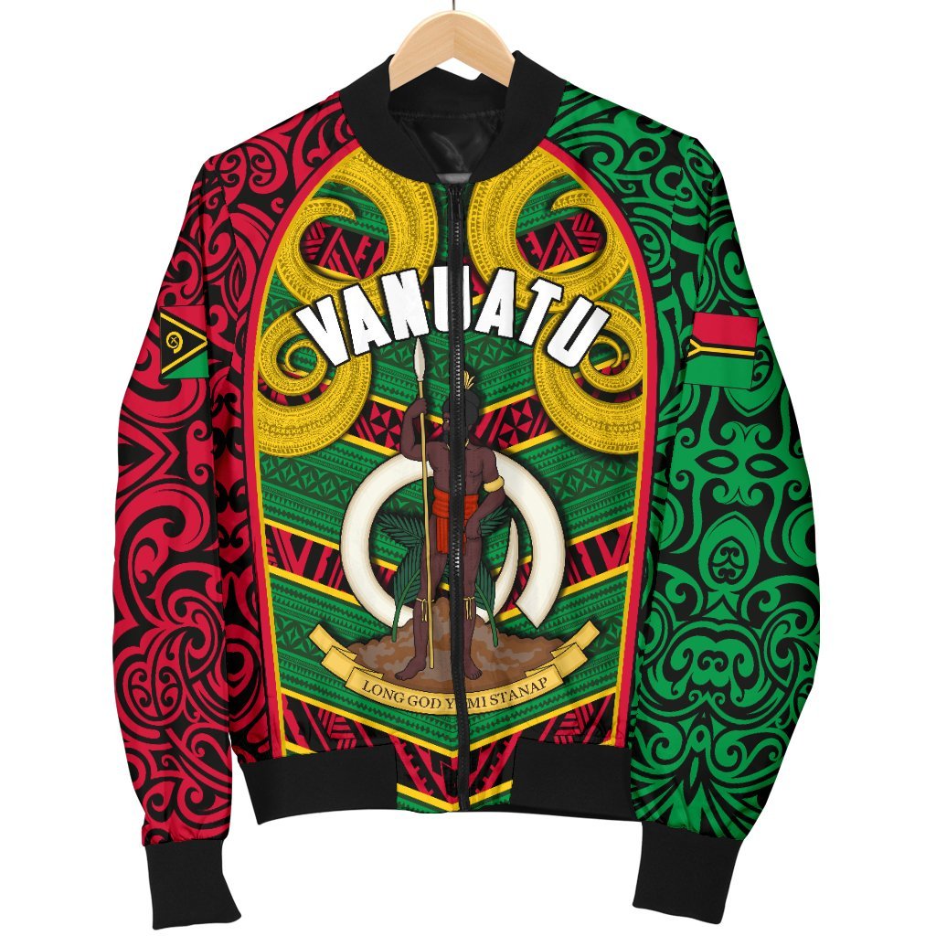 Vanuatu Men'S Bomber Jacket Pig Tusk Polynesian Coat Of Arms
