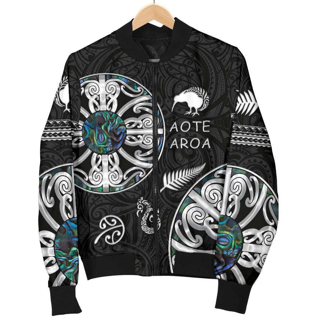 New Zealand Aotearoa Men Bomber Jacket, Maori Mangopare Paua Shell