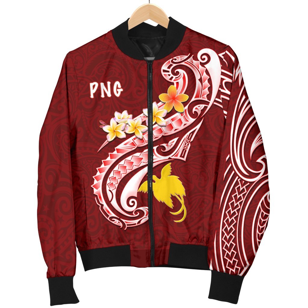 Papua New Guinea Men's Bomber Jacket - PNG Seal Polynesian Patterns Plumeria