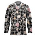 Hawaiian Ocean Seashells Hockey Jersey Black Palaka Pattern LT01