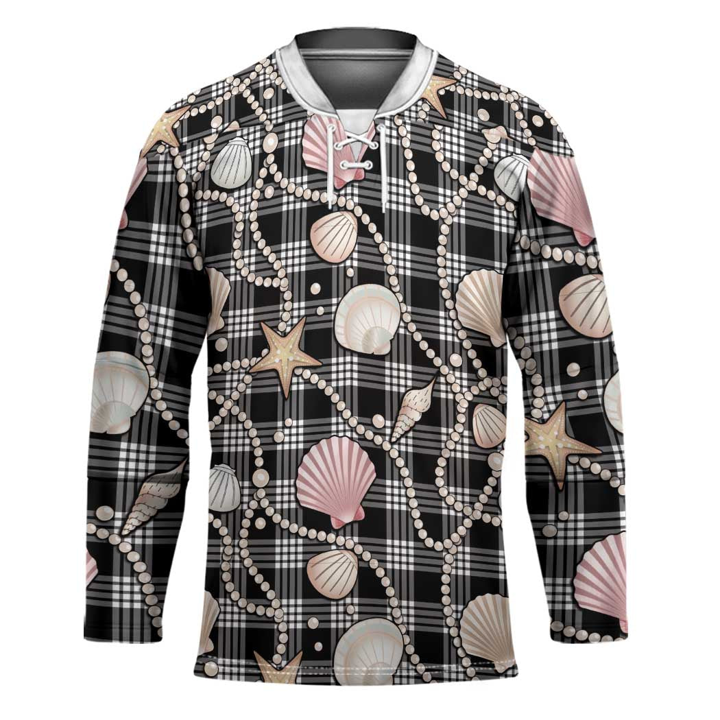 Hawaiian Ocean Seashells Hockey Jersey Black Palaka Pattern LT01