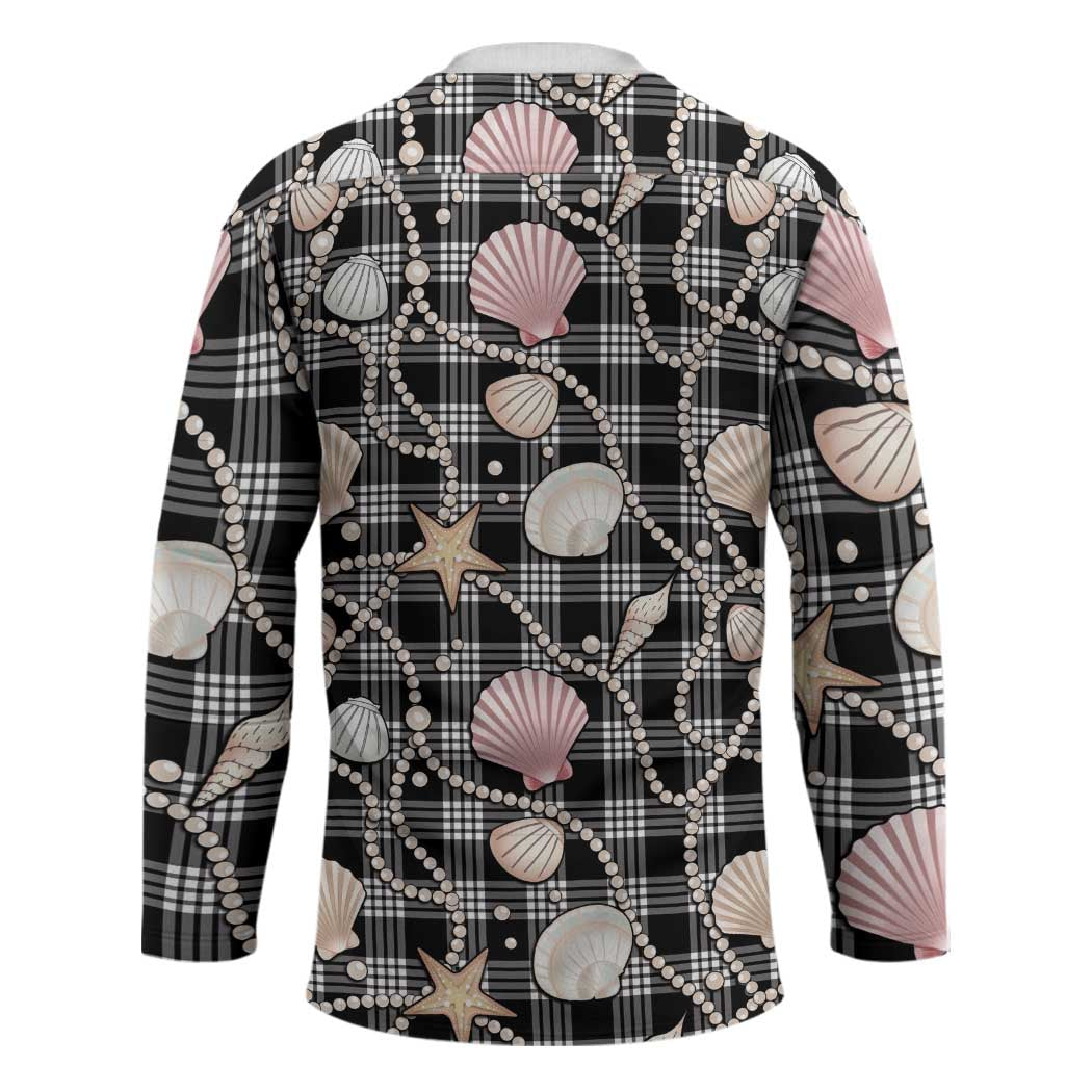 Hawaiian Ocean Seashells Hockey Jersey Black Palaka Pattern LT01