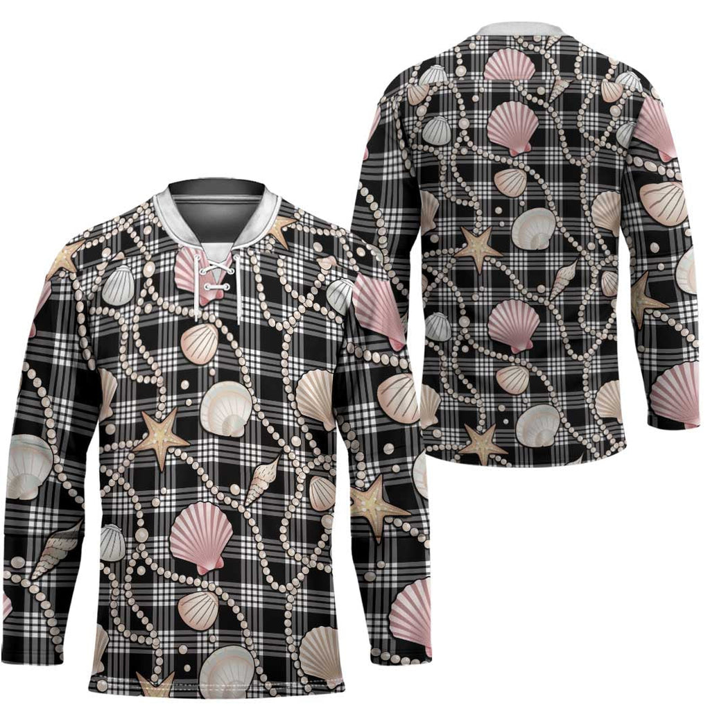Hawaiian Ocean Seashells Hockey Jersey Black Palaka Pattern LT01