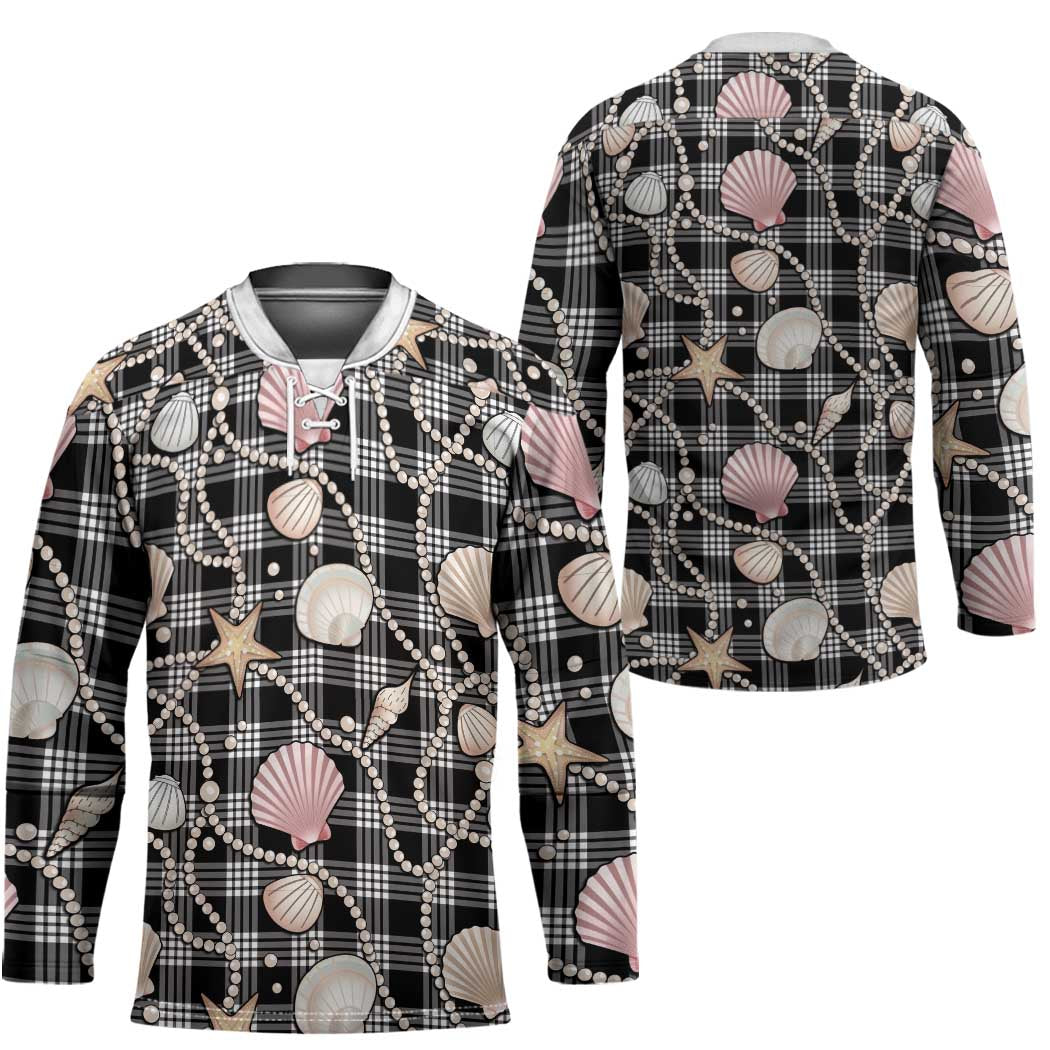 Hawaiian Ocean Seashells Hockey Jersey Black Palaka Pattern LT01