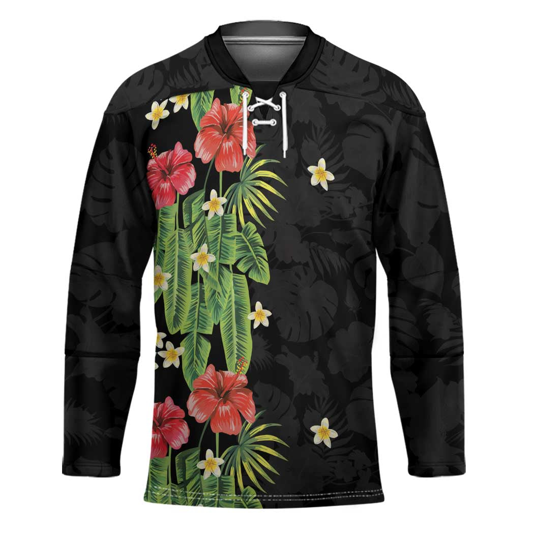 Hawaiian Hibiscus Plumeria Hockey Jersey Tropical Leaves LT01
