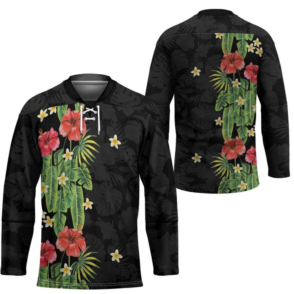 Hawaiian Hibiscus Plumeria Hockey Jersey Tropical Leaves LT01