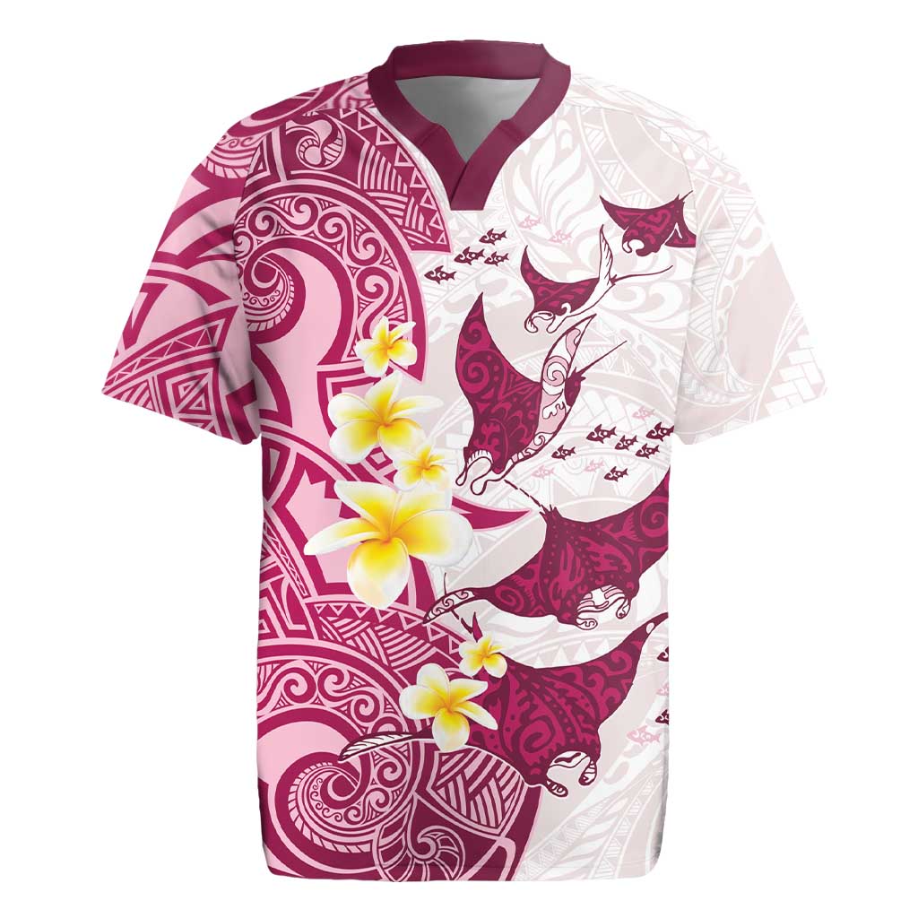 Maori Manta Ray Plumeria Royal Pink Rugby Jersey LT01