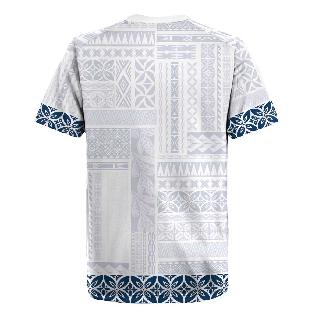 Samoa Siapo Blue Trimmed Rugby Jersey Samoa White Sunday LT01