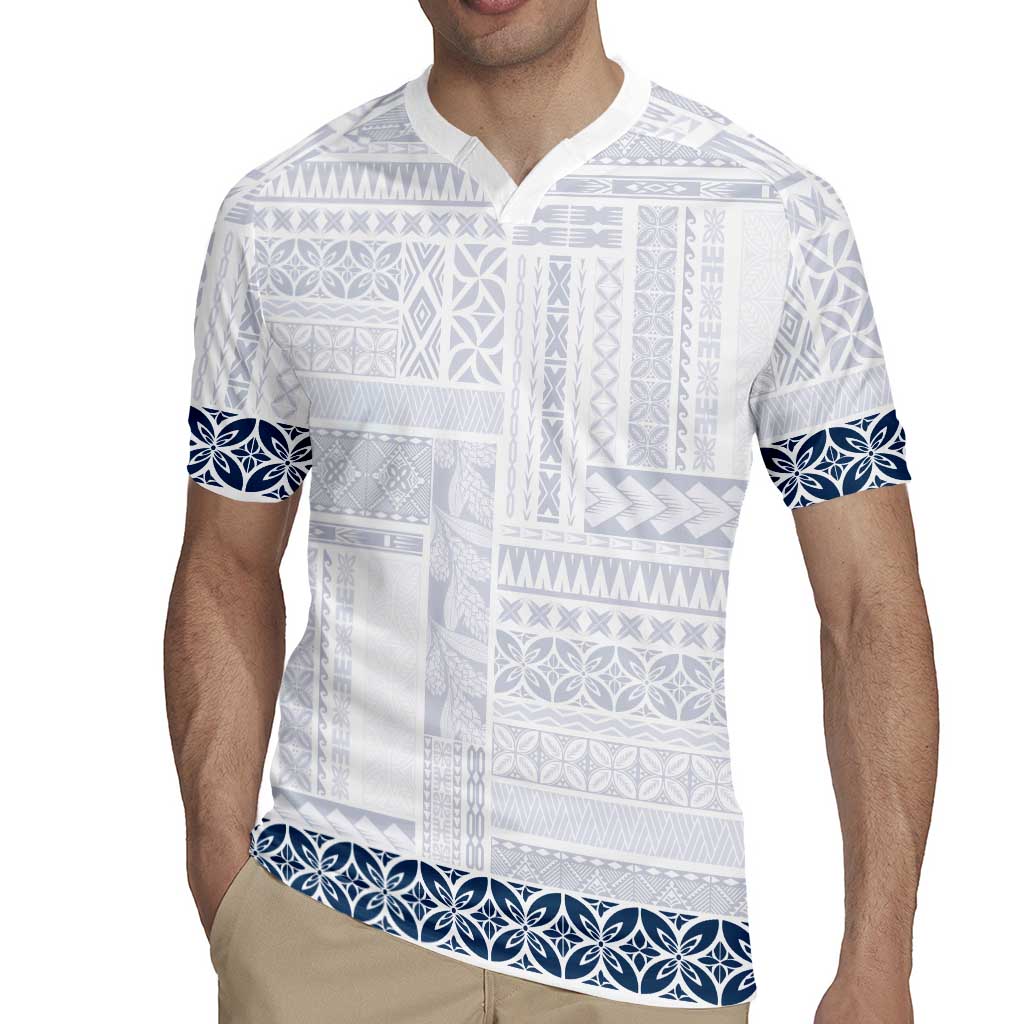 Samoa Siapo Blue Trimmed Rugby Jersey Samoa White Sunday LT01