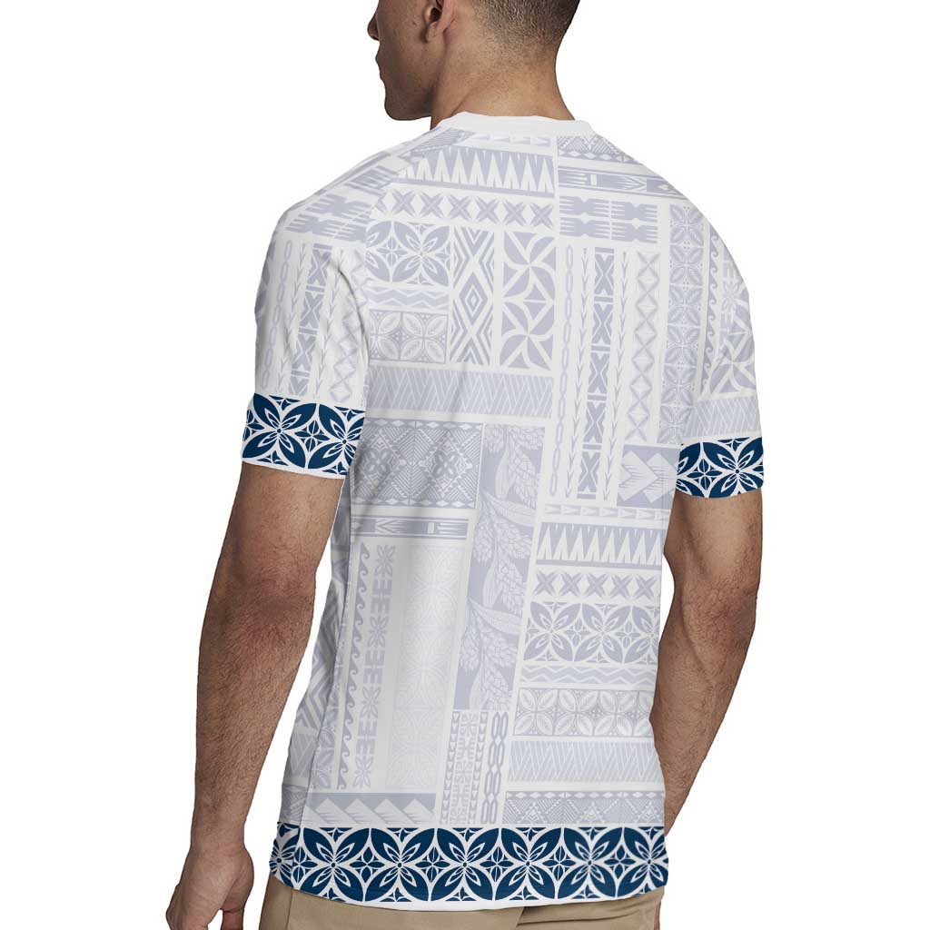 Samoa Siapo Blue Trimmed Rugby Jersey Samoa White Sunday LT01
