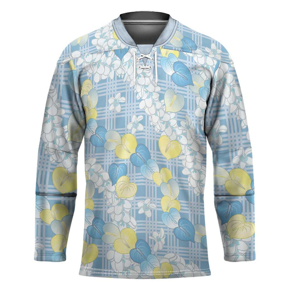Anthurium Plumeria Lei Pastel Hockey Jersey Blue Hawaiian Splendid Palaka LT01