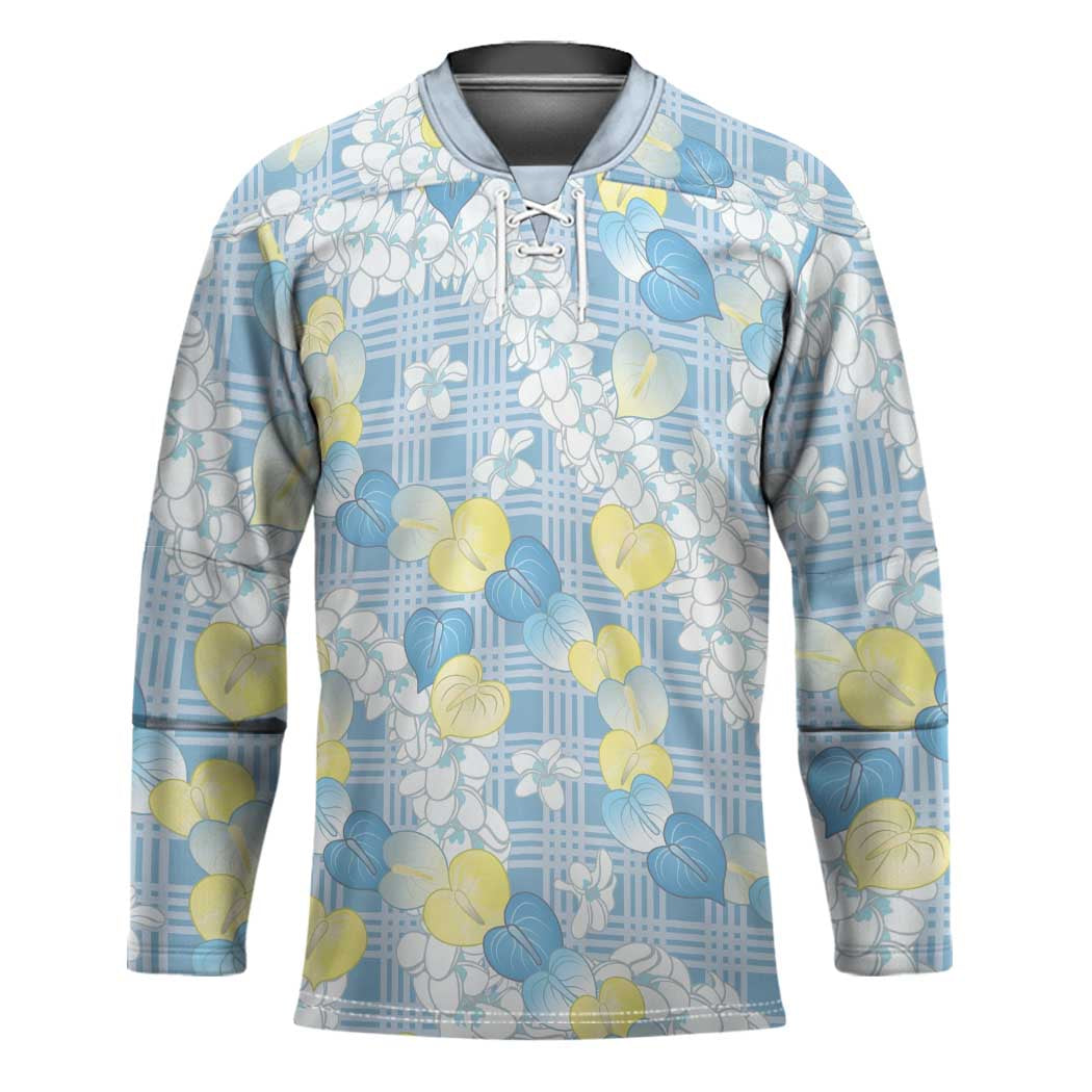 Anthurium Plumeria Lei Pastel Hockey Jersey Blue Hawaiian Splendid Palaka LT01