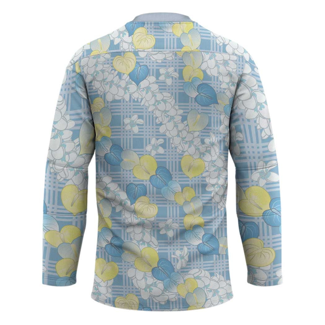Anthurium Plumeria Lei Pastel Hockey Jersey Blue Hawaiian Splendid Palaka LT01