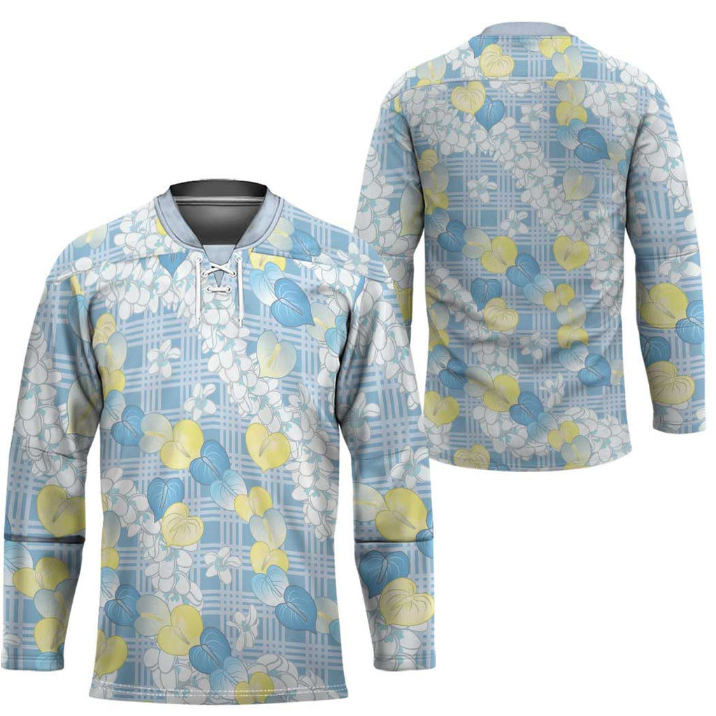 Anthurium Plumeria Lei Pastel Hockey Jersey Blue Hawaiian Splendid Palaka LT01