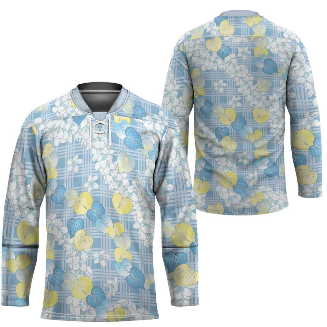 Anthurium Plumeria Lei Pastel Hockey Jersey Blue Hawaiian Splendid Palaka LT01
