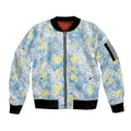 Anthurium Plumeria Lei Pastel Sleeve Zip Bomber Jacket Blue Hawaiian Splendid Palaka LT01