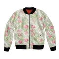 Anthurium Plumeria Lei Pastel Bomber Jacket Green Hawaiian Splendid Palaka LT01
