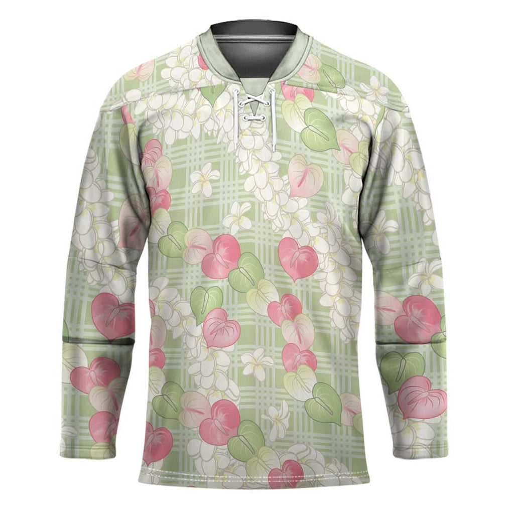 Anthurium Plumeria Lei Pastel Hockey Jersey Green Hawaiian Splendid Palaka LT01