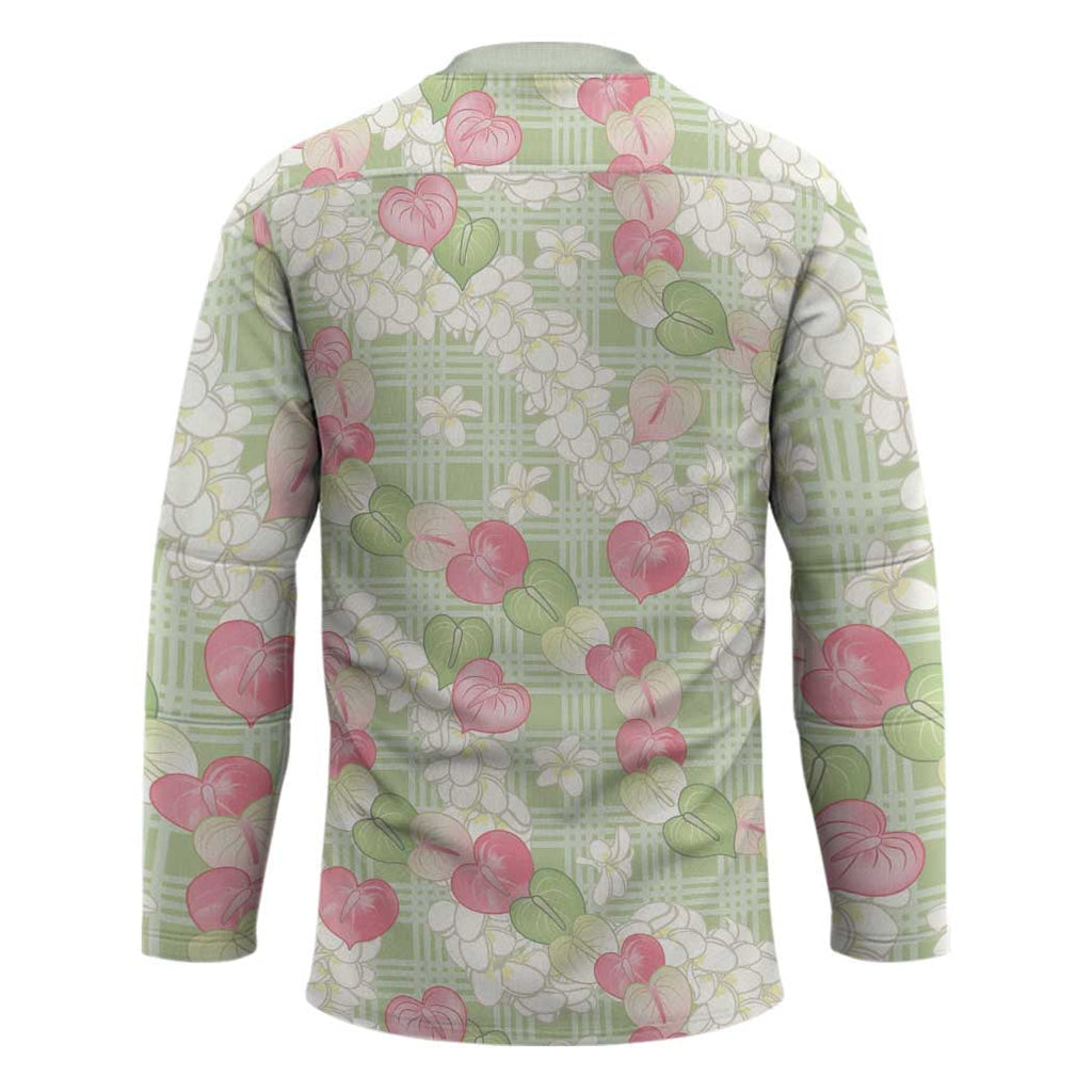 Anthurium Plumeria Lei Pastel Hockey Jersey Green Hawaiian Splendid Palaka LT01