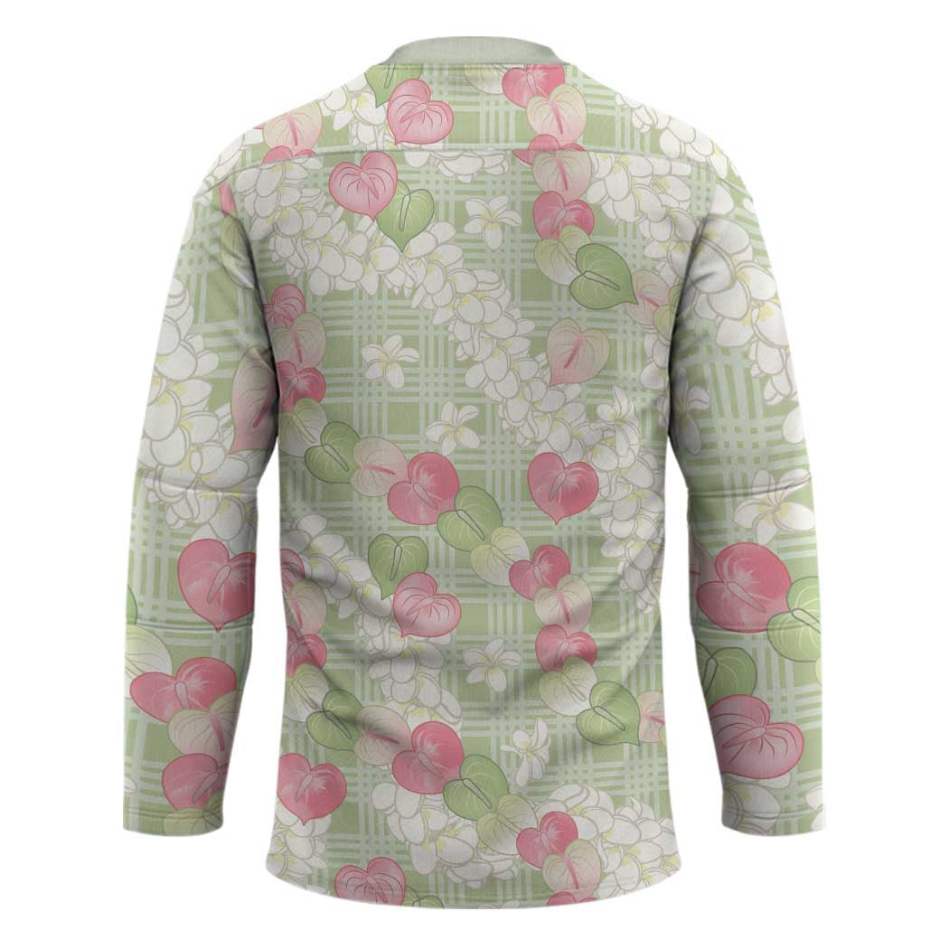 Anthurium Plumeria Lei Pastel Hockey Jersey Green Hawaiian Splendid Palaka LT01