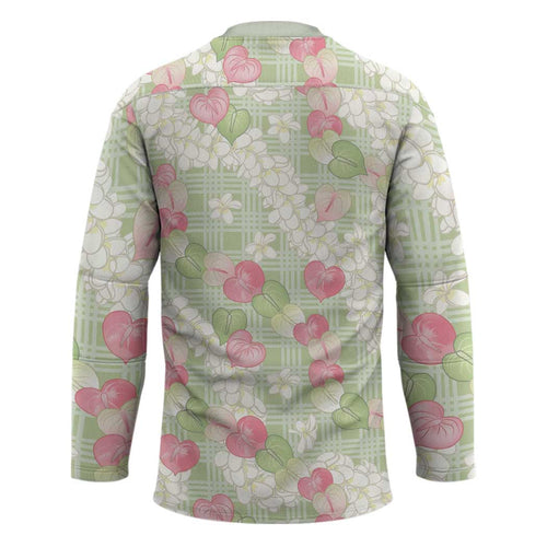 Anthurium Plumeria Lei Pastel Hockey Jersey Green Hawaiian Splendid Palaka LT01