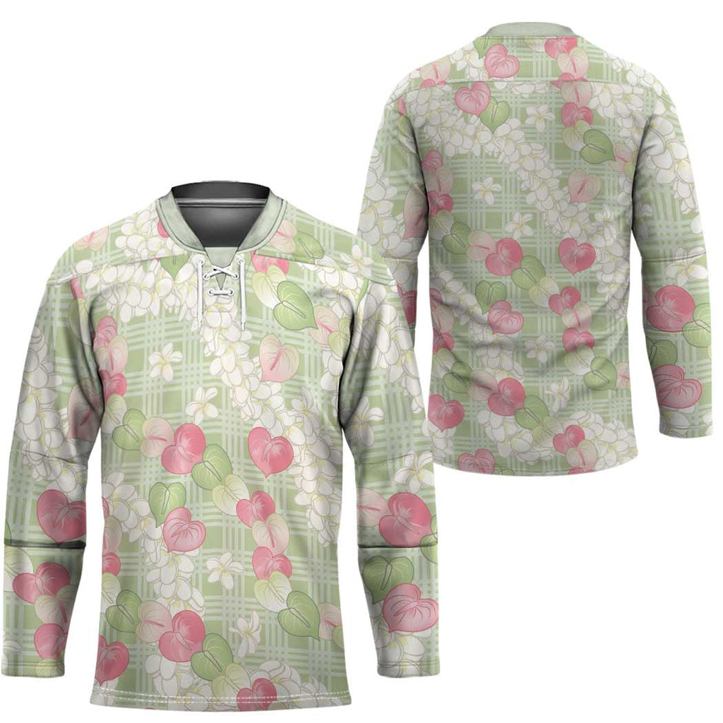 Anthurium Plumeria Lei Pastel Hockey Jersey Green Hawaiian Splendid Palaka LT01