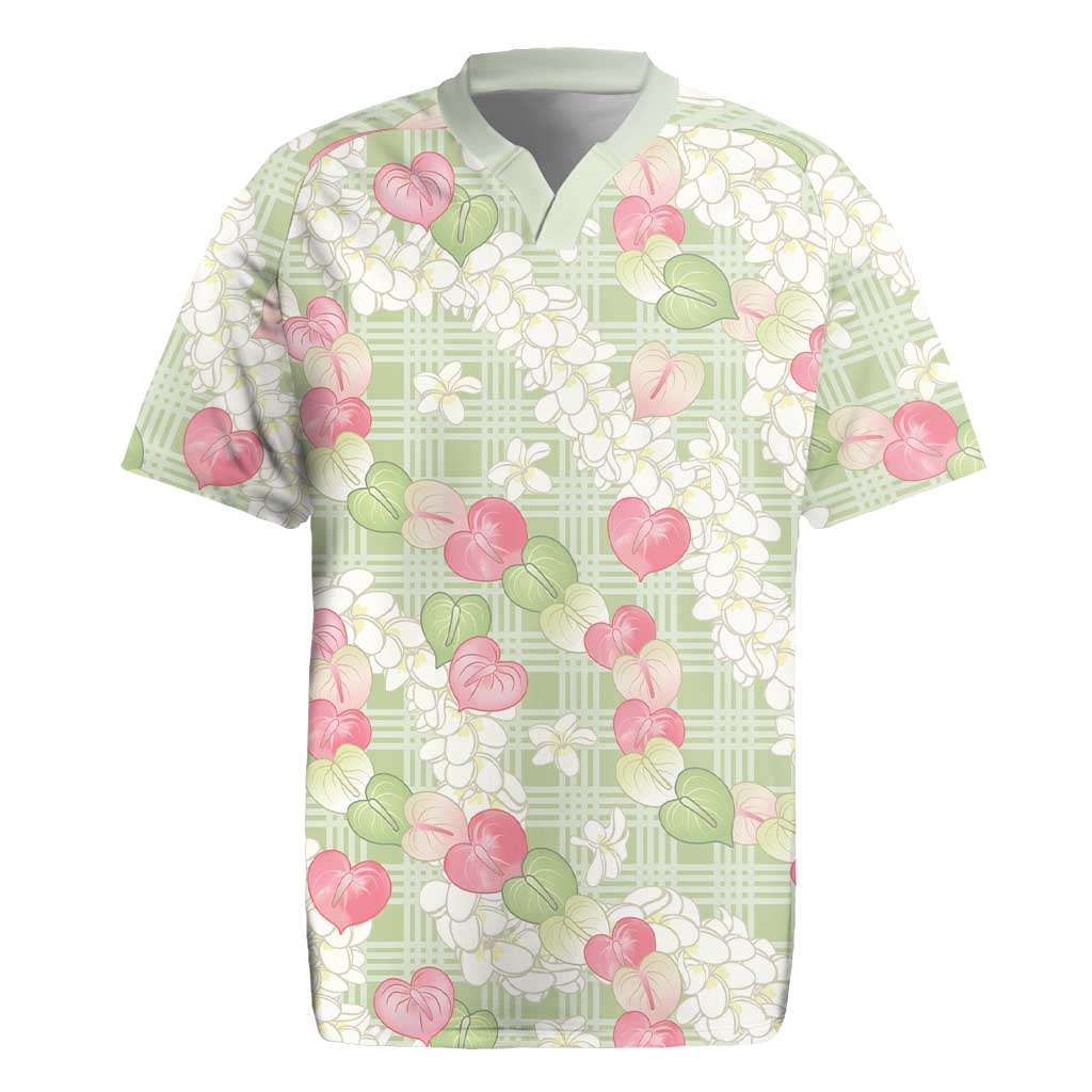 Anthurium Plumeria Lei Pastel Rugby Jersey Green Hawaiian Splendid Palaka LT01