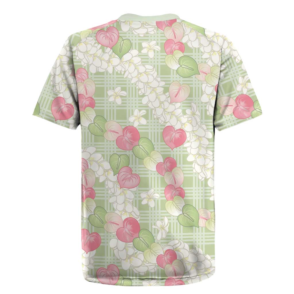 Anthurium Plumeria Lei Pastel Rugby Jersey Green Hawaiian Splendid Palaka LT01