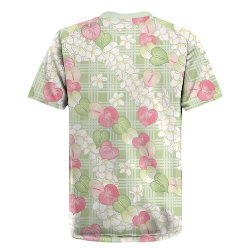 Anthurium Plumeria Lei Pastel Rugby Jersey Green Hawaiian Splendid Palaka LT01