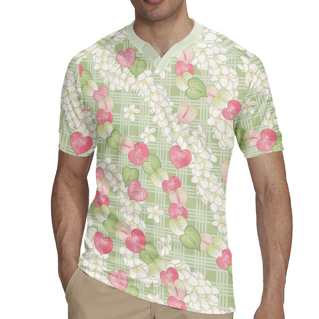 Anthurium Plumeria Lei Pastel Rugby Jersey Green Hawaiian Splendid Palaka LT01