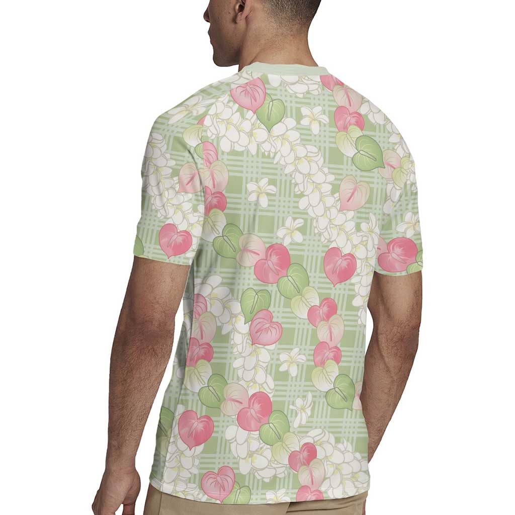 Anthurium Plumeria Lei Pastel Rugby Jersey Green Hawaiian Splendid Palaka LT01