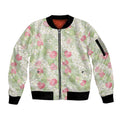 Anthurium Plumeria Lei Pastel Sleeve Zip Bomber Jacket Green Hawaiian Splendid Palaka LT01