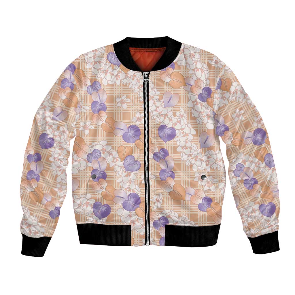 Anthurium Plumeria Lei Pastel Bomber Jacket Orange Hawaiian Splendid Palaka LT01