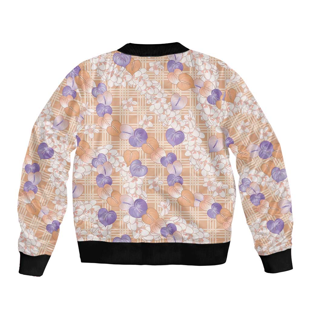Anthurium Plumeria Lei Pastel Bomber Jacket Orange Hawaiian Splendid Palaka LT01