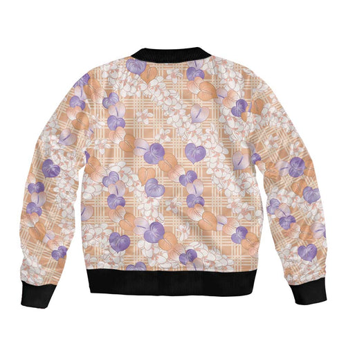 Anthurium Plumeria Lei Pastel Bomber Jacket Orange Hawaiian Splendid Palaka LT01