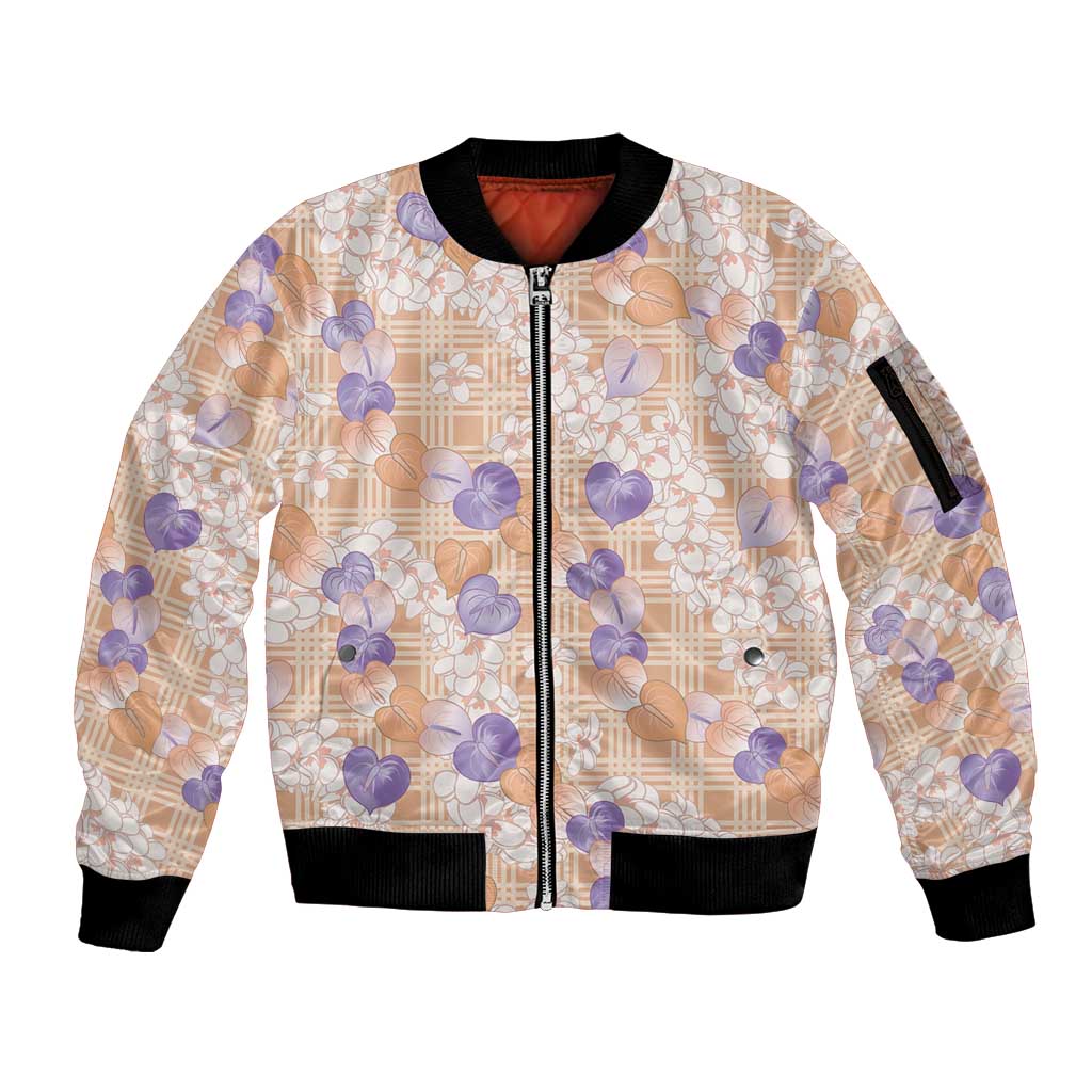 Anthurium Plumeria Lei Pastel Sleeve Zip Bomber Jacket Orange Hawaiian Splendid Palaka LT01