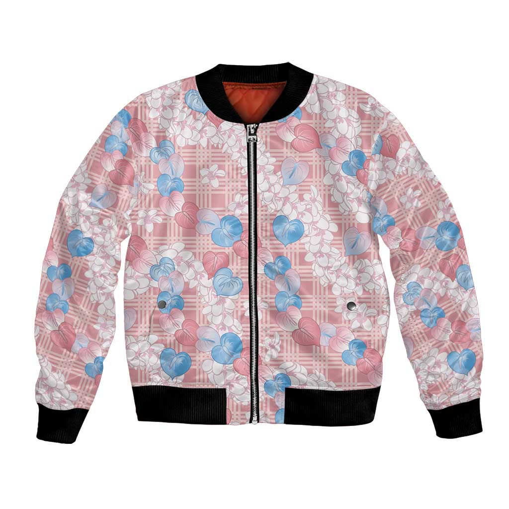 Anthurium Plumeria Lei Pastel Bomber Jacket Pink Hawaiian Splendid Palaka LT01