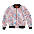 Anthurium Plumeria Lei Pastel Bomber Jacket Pink Hawaiian Splendid Palaka LT01