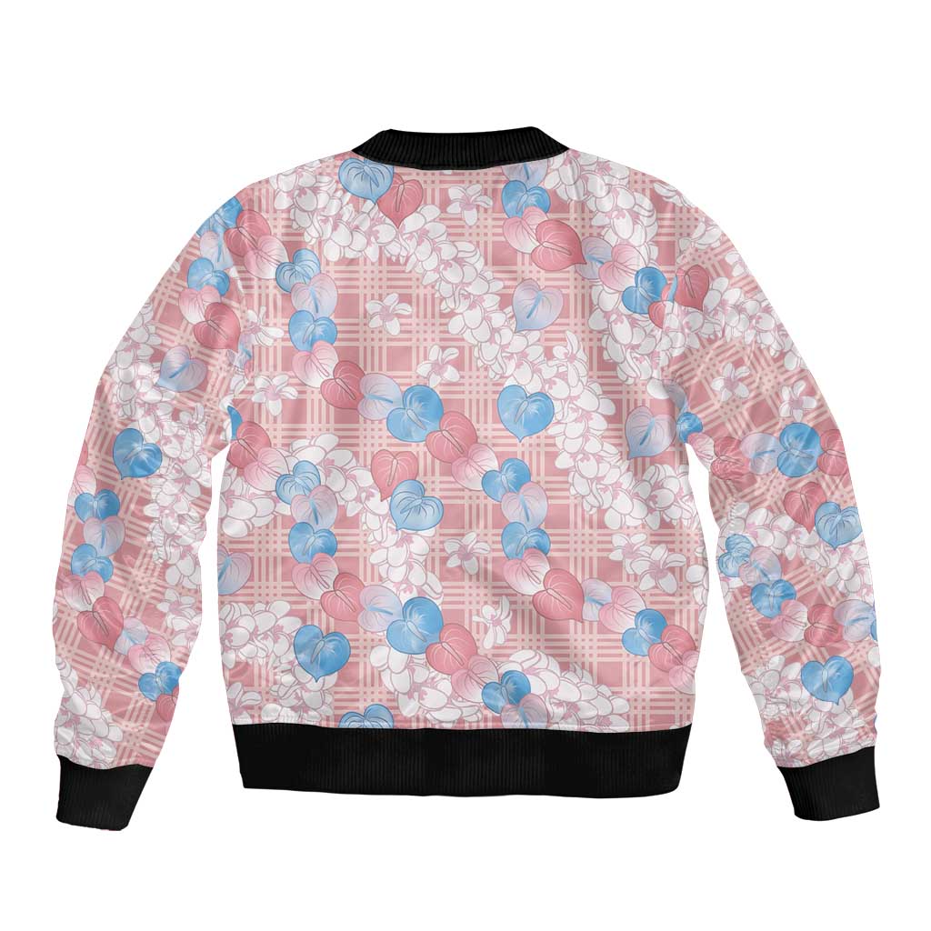 Anthurium Plumeria Lei Pastel Bomber Jacket Pink Hawaiian Splendid Palaka LT01