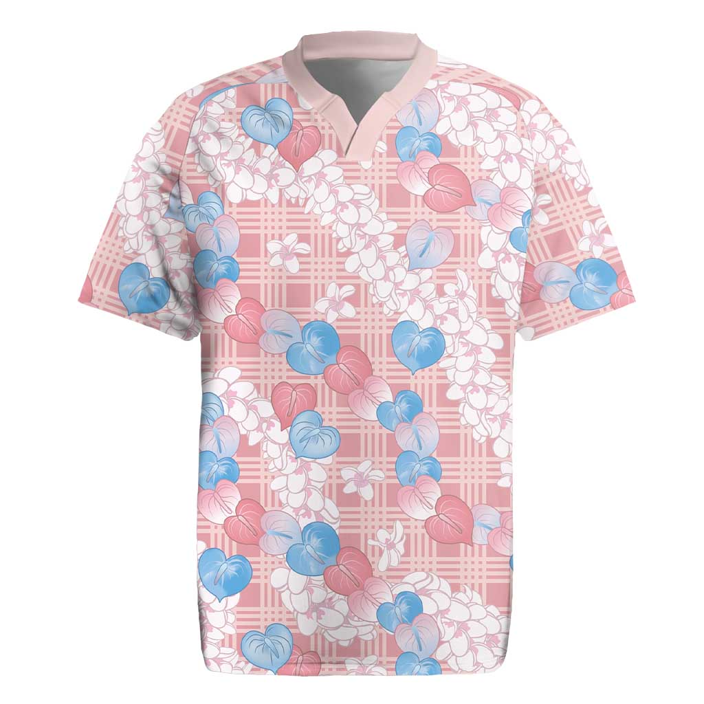 Anthurium Plumeria Lei Pastel Rugby Jersey Pink Hawaiian Splendid Palaka LT01
