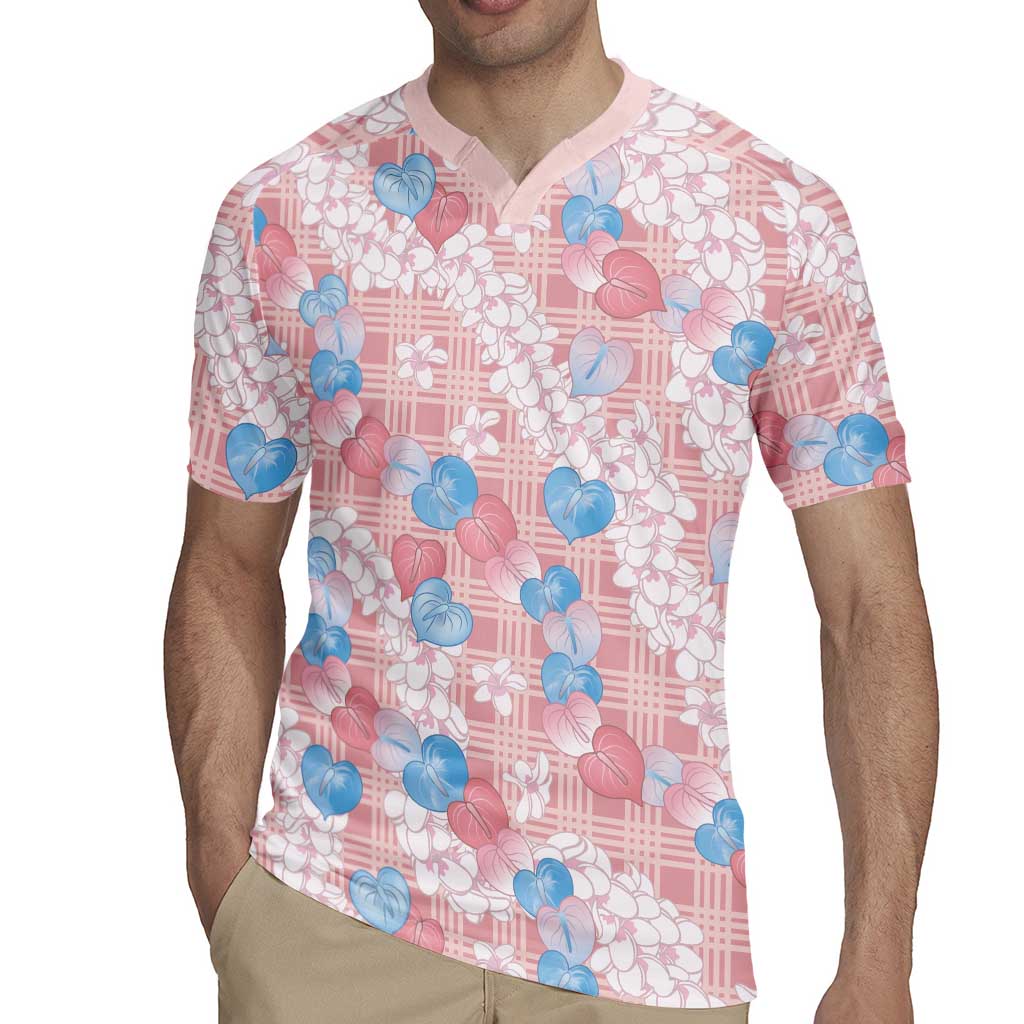 Anthurium Plumeria Lei Pastel Rugby Jersey Pink Hawaiian Splendid Palaka LT01
