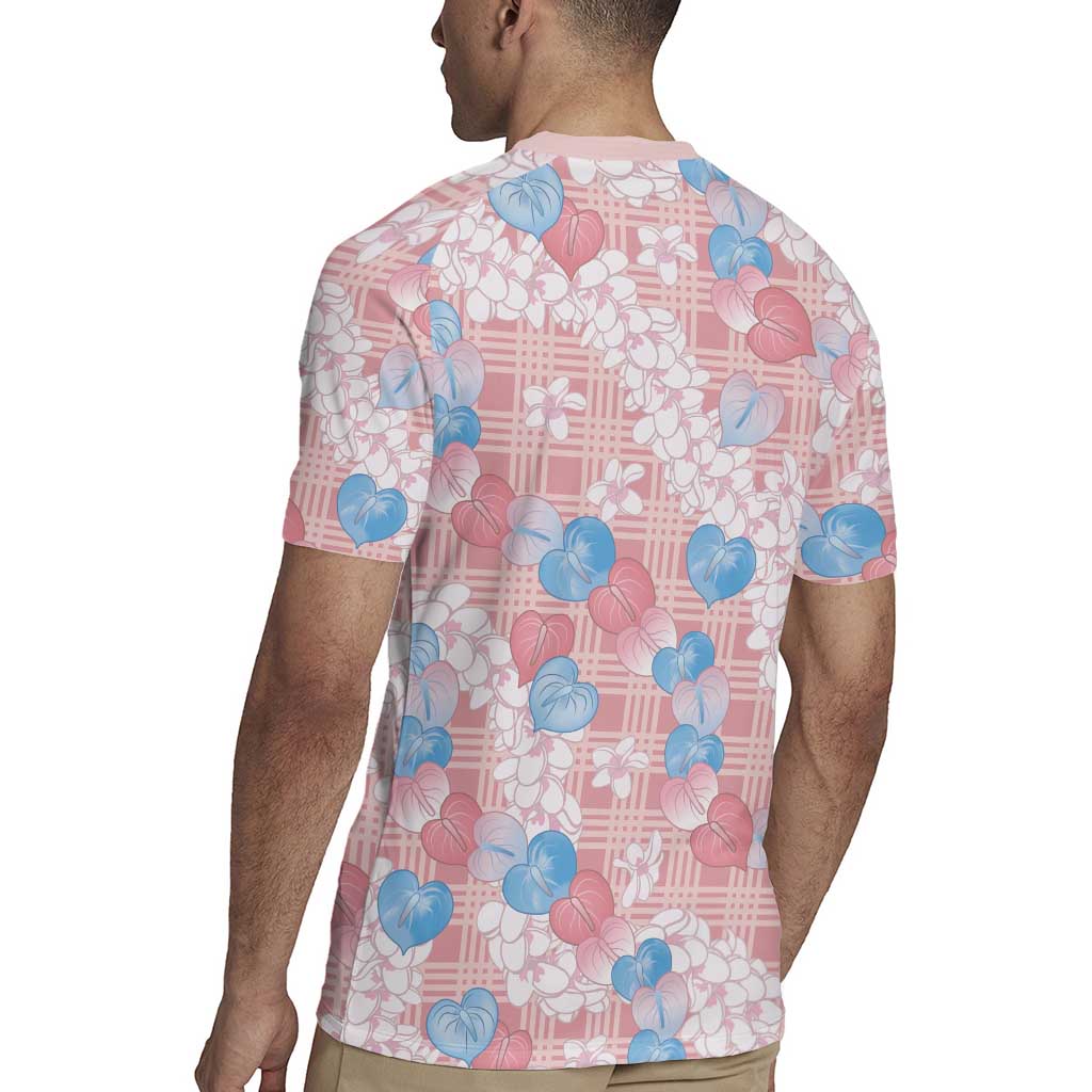 Anthurium Plumeria Lei Pastel Rugby Jersey Pink Hawaiian Splendid Palaka LT01