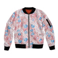 Anthurium Plumeria Lei Pastel Sleeve Zip Bomber Jacket Pink Hawaiian Splendid Palaka LT01