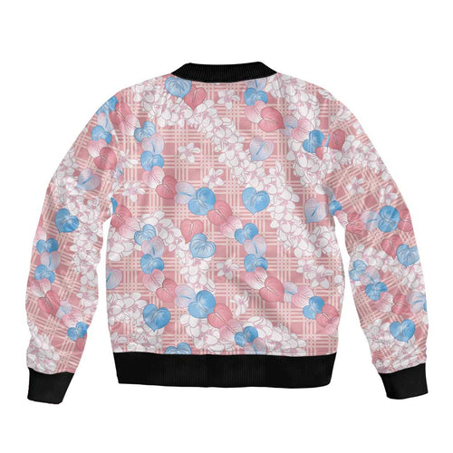 Anthurium Plumeria Lei Pastel Sleeve Zip Bomber Jacket Pink Hawaiian Splendid Palaka LT01