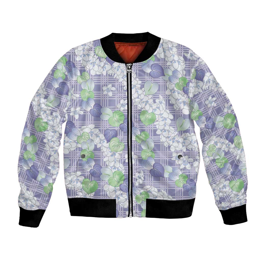 Anthurium Plumeria Lei Pastel Bomber Jacket Purple Hawaiian Splendid Palaka LT01