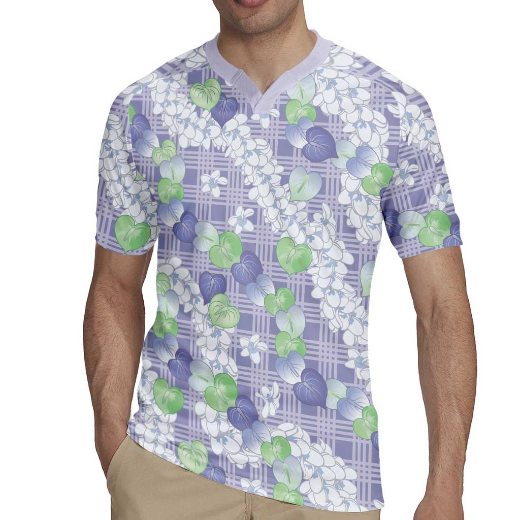 Anthurium Plumeria Lei Pastel Rugby Jersey Purple Hawaiian Splendid Palaka LT01